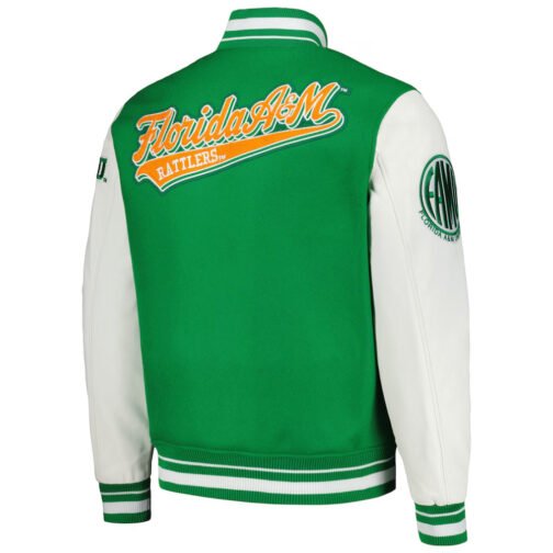 Florida A&M Rattlers Script Green and White Varsity Jacket - Image 2