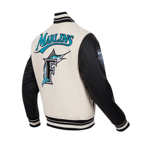 Florida Marlins Retro Classic Rib Black/Eggshell Varsity Jacket - Image 8