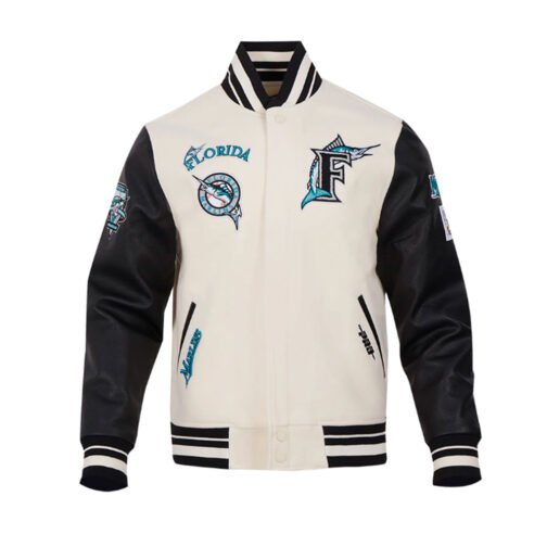 Florida Marlins Retro Classic Rib Black/Eggshell Varsity Jacket - Image 2