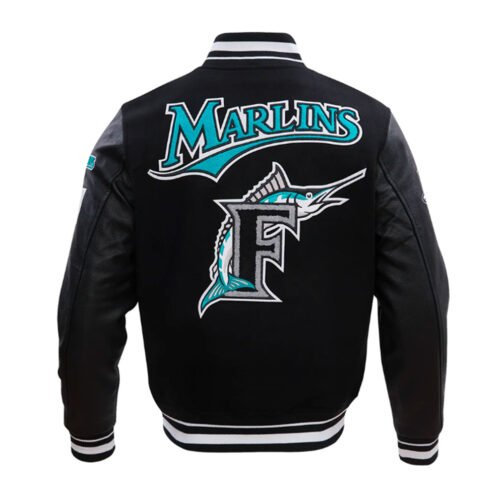 Florida Marlins Retro Classic Rib Black/Eggshell Varsity Jacket - Image 3