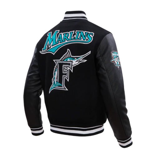 Florida Marlins Retro Classic Rib Black/Eggshell Varsity Jacket - Image 7