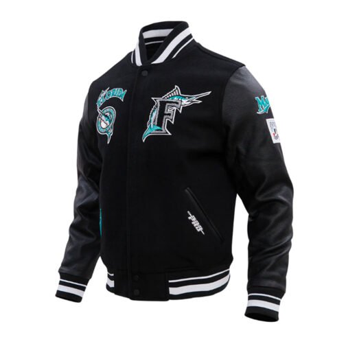 Florida Marlins Retro Classic Rib Black/Eggshell Varsity Jacket - Image 5