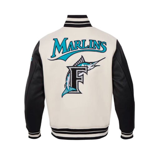 Florida Marlins Retro Classic Rib Black/Eggshell Varsity Jacket - Image 4