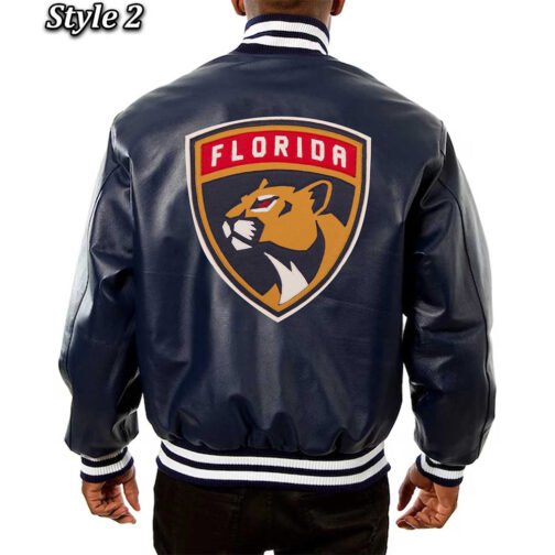 Florida Panthers Varsity Navy Leather Jacket - Image 4