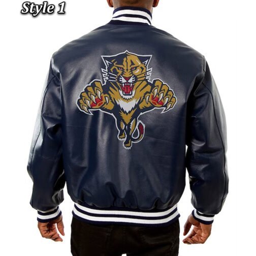 Florida Panthers Varsity Navy Leather Jacket - Image 3
