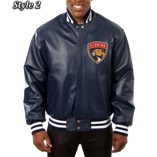 Florida Panthers Varsity Navy Leather Jacket - Image 2