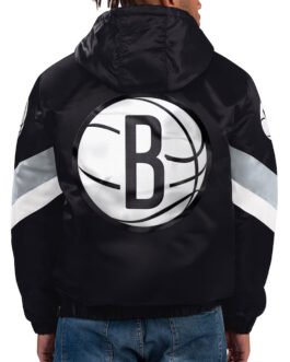 Force Play Brooklyn Nets Black Hoodie Half-Zip Satin Jacket