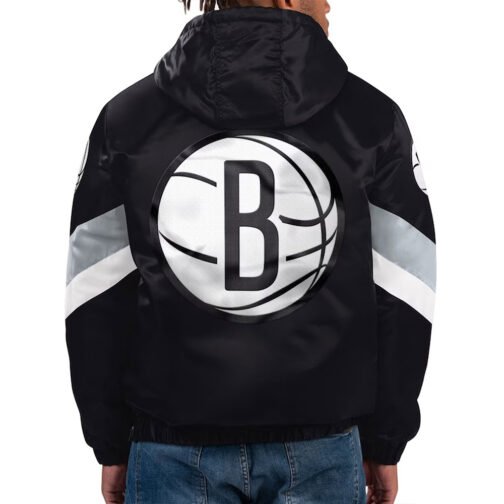 Force Play Brooklyn Nets Black Hoodie Half-Zip Satin Jacket - Image 2