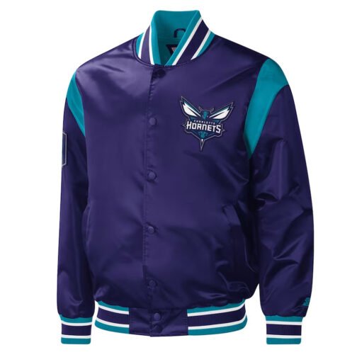 Charlotte Hornets Force Play Purple Varsity Satin Jacket