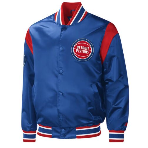 Detroit Pistons Force Play Varsity Blue Satin Jacket