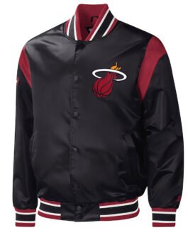 Black Miami Heat Force Play Varsity Satin Jacket