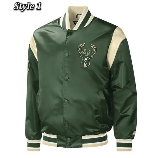 Milwaukee Bucks Force Play Varsity Hunter Green Satin Jacket