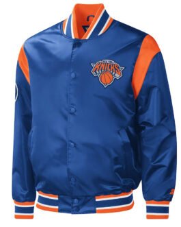 NY Knicks Force Play Varsity Blue Satin Jacket
