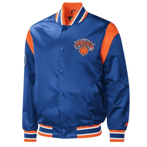 NY Knicks Force Play Varsity Blue Satin Jacket