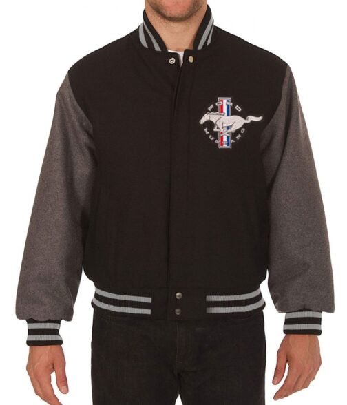 Varsity Embroidered Ford Mustang Black and Grey Jacket