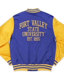 Fort Valley State University Blue and Yellow Baseball Jacket