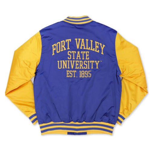 Fort Valley State University Blue and Yellow Baseball Jacket - Image 2