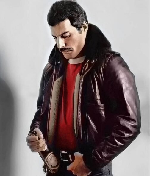 Freddie Mercury Brown Leather Jacket with Fur Collar - Image 2