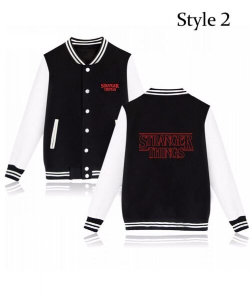 Varsity Friends Don’t Lie Stranger Things Blue and White Jacket - Image 3