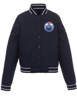 Navy Edmonton Oilers Front-Hit Poly-Twill Jacket
