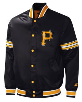 Pittsburgh Pirates Midfield Black Varsity Satin Jacket