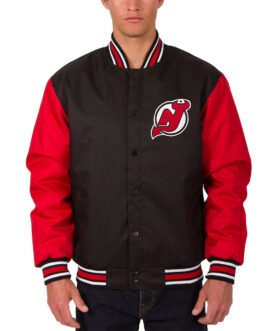 New Jersey Devils Front Hit Poly Twill Black and Red Jacket