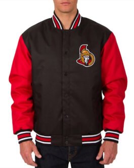 Black/Red Ottawa Senators Front Hit Varsity Poly Twill Jacket