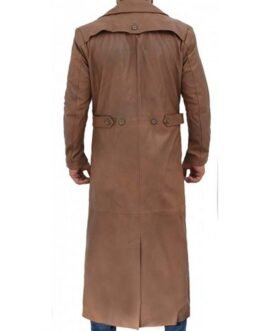 Men’s Brown Waxed Leather Full Length Coat