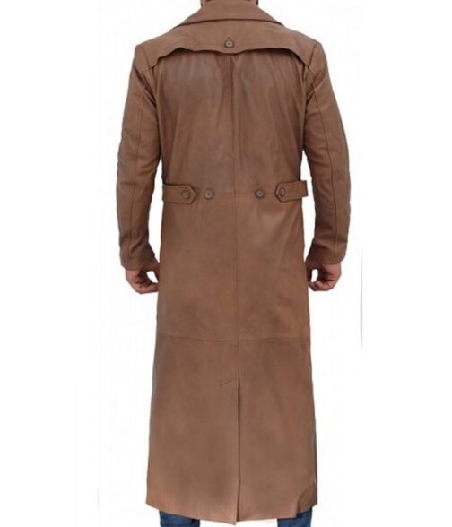Men’s Brown Waxed Leather Full Length Coat - Image 2