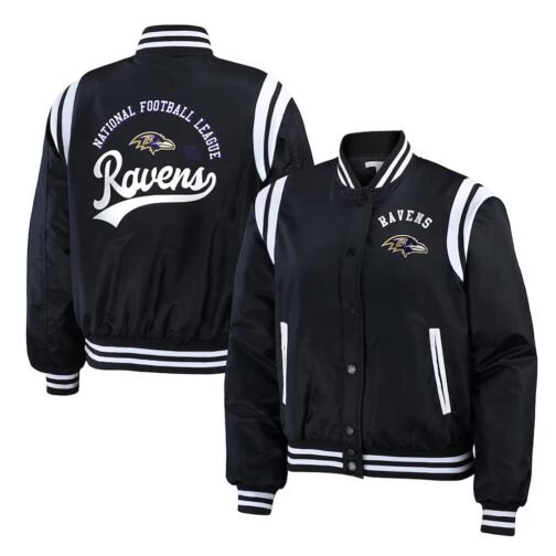 Black Baltimore Ravens Bomber Full-Zip Jacket - Image 3