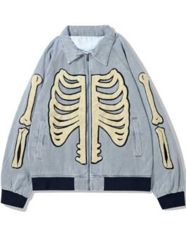 Denim Skulls Patchwork Furry Jacket