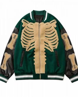 Skeleton Furry Bone Patchwork Black/Green Jacket