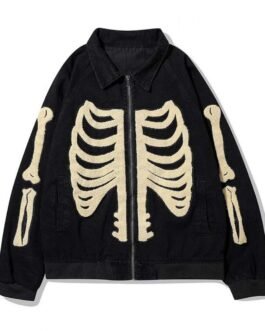 Denim Skulls Patchwork Furry Jacket