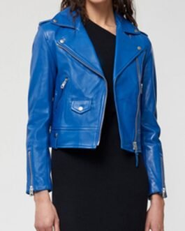 Leah Lewis Nancy Drew Blue Leather Biker Jacket