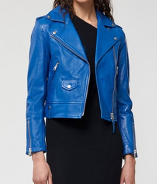 Leah Lewis Nancy Drew Blue Leather Biker Jacket