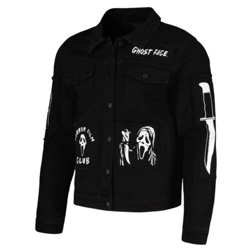 Ghostface Scream Slasher Grunge Punk Denim Jacket - Image 3