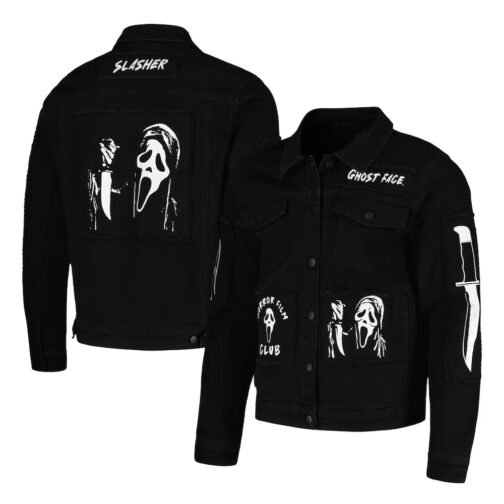 Ghostface Scream Slasher Grunge Punk Denim Jacket - Image 5