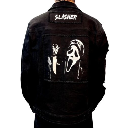 Ghostface Scream Slasher Grunge Punk Denim Jacket - Image 2