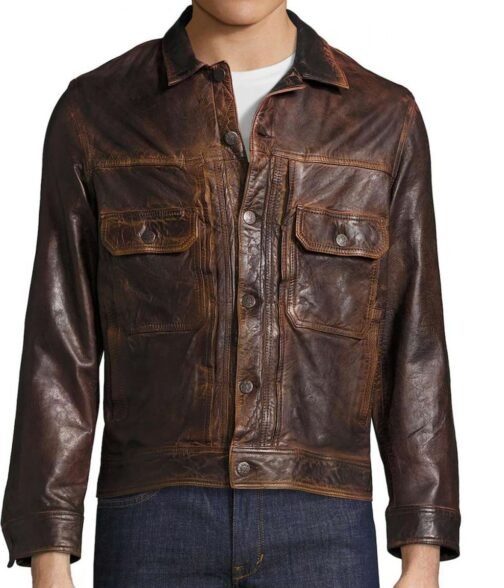 Men’s Gilded Age Cognac Coffee Brown Leather Jacket
