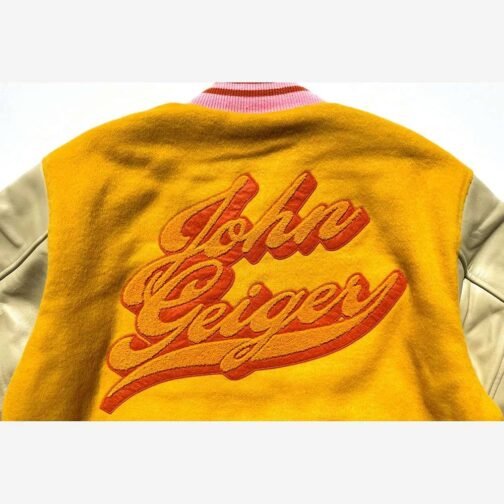 John Geiger Gold and Beige Varsity Jacket - Image 4