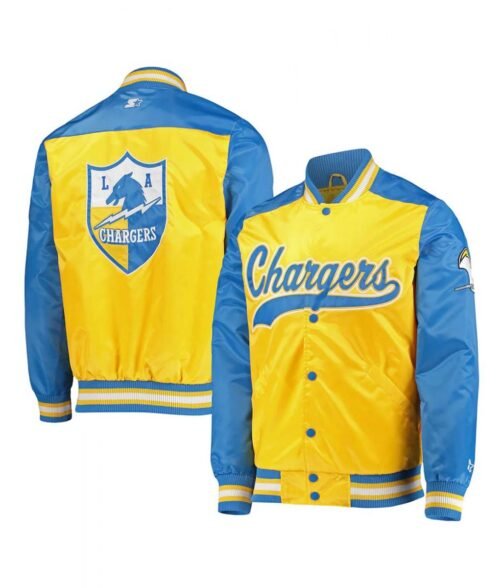 Starter LA Chargers The Tradition II Varsity Satin Blue and Gold Jacket - Image 3