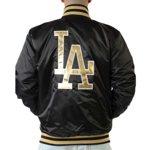 LA Dodgers Gold Patches Black Satin Jacket - Image 2