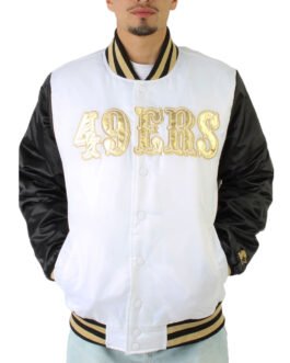 San Francisco 49ers Gold Patches Black and White Satin Jacket