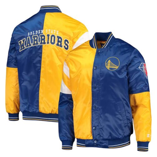 Golden State Warriors Leader Satin Gold/Royal Color Block Jacket - Image 3