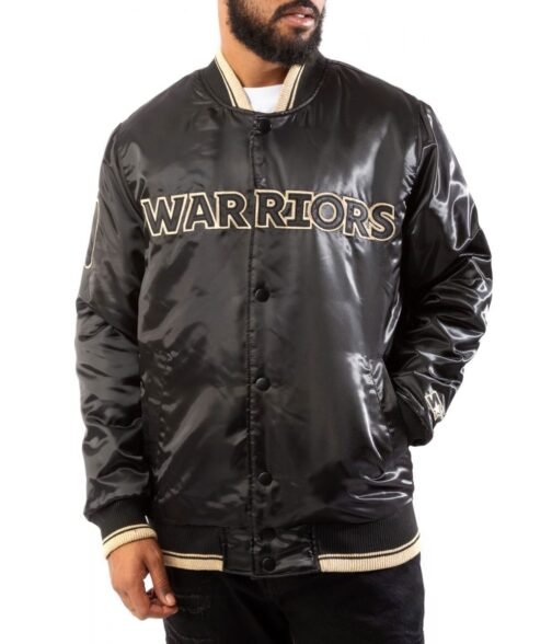 Starter Golden State Warriors Black/Gold Satin Bomber Jacket