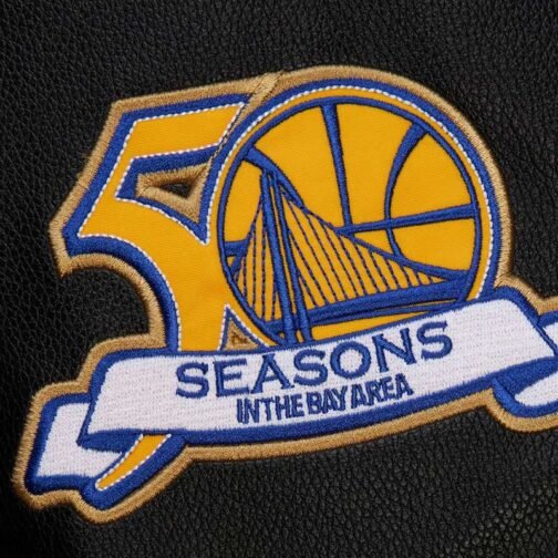 Golden State Warriors Black Out Vintage Logo Varsity Jacket - Image 3