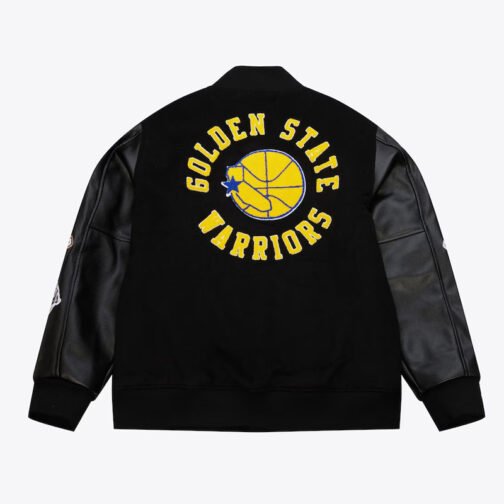 Golden State Warriors Black Out Vintage Logo Varsity Jacket - Image 2