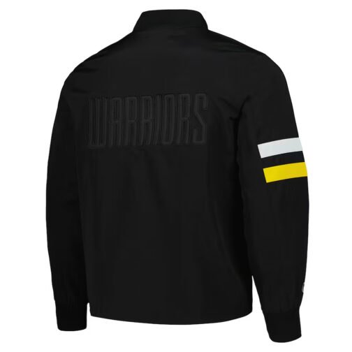 Golden State Warriors Black Stitch Applique Bomber Jacket - Image 2