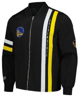 Golden State Warriors Black Stitch Applique Bomber Jacket