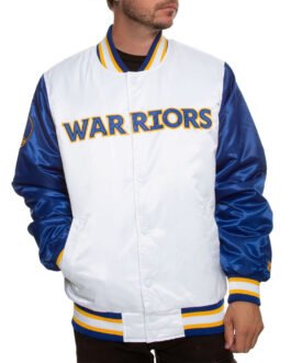 Golden State Warriors Blue and White Varsity Satin Jacket